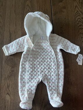 Nordstrom Cozy Quilted Hooded One-Piece - White with Pink Stripes